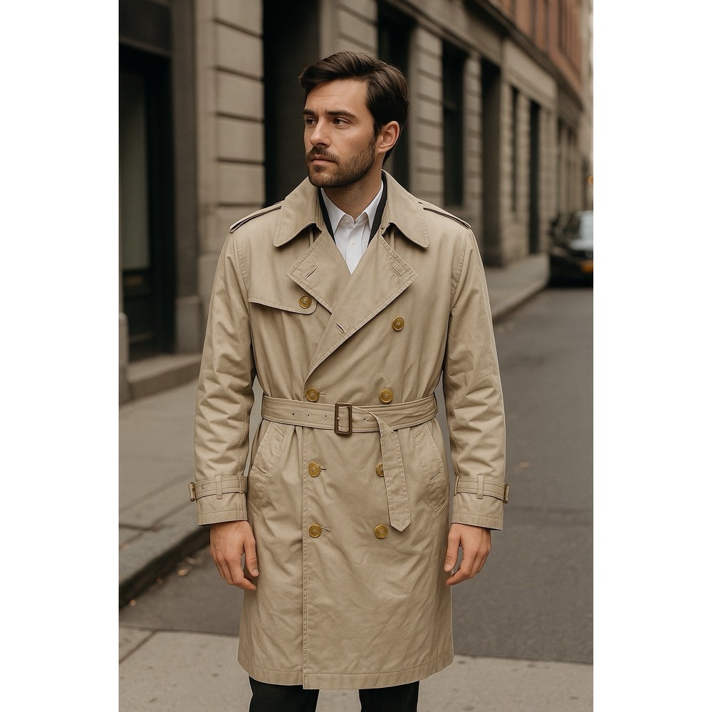 Vtg Nautica Trench Coat Mens 40T Khaki Double Breasted Lined Preppy Retro